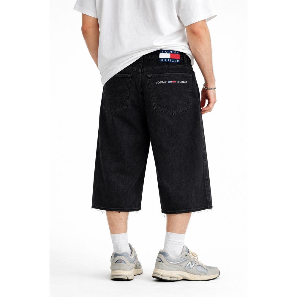 Vintage Tommy Hilfiger Baggy Jorts 38X30‎ Black Large Tommy Flag Patch Logo 90s